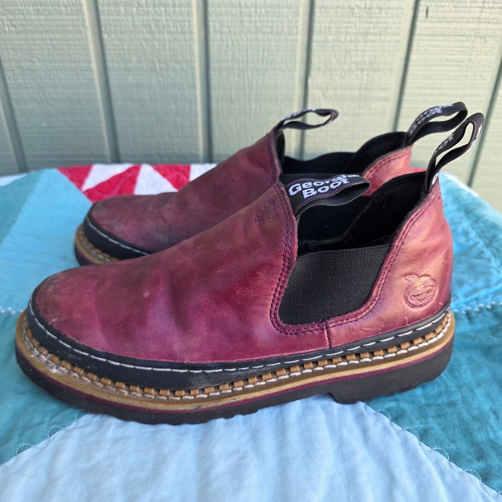 Georgia Boot Romeo Women 7.5 Cranberry Leather Slip On Work Shoe